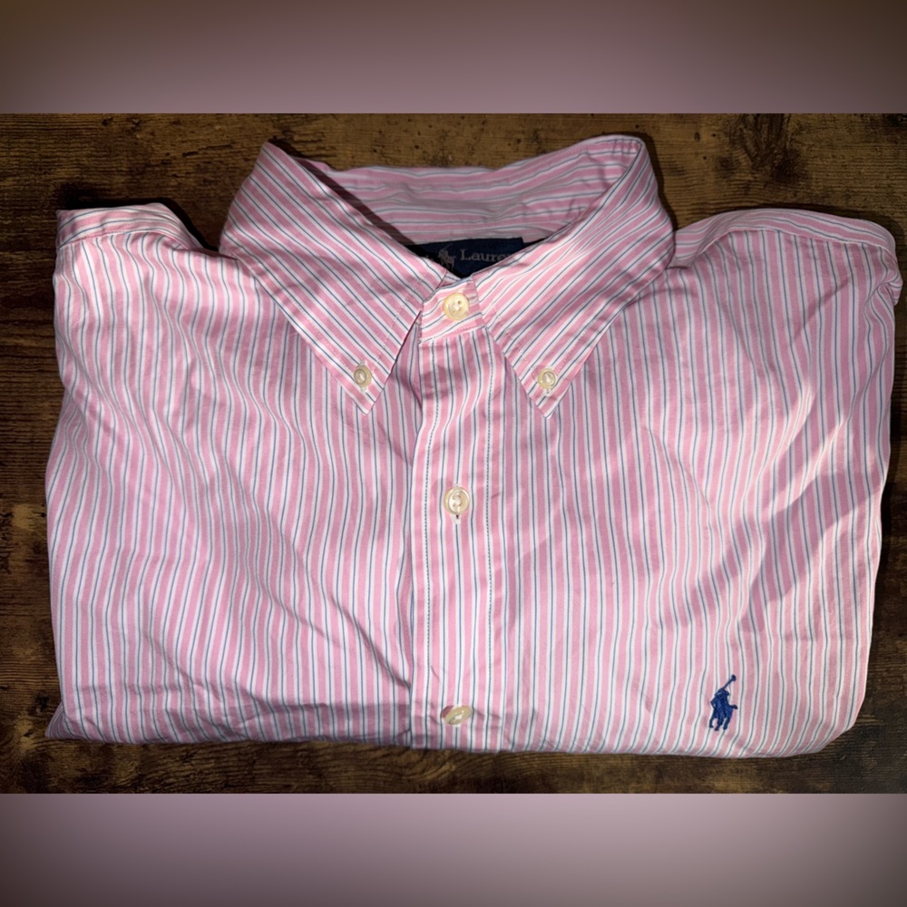 Ralph Lauren Striped‎ Oxford Button Down Shirt LG  Pink, Blue, White Sz 17 36/37